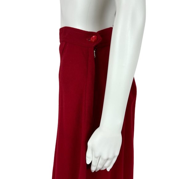 Vintage 70s Wool Skirt Women's Large Dark Red A-Line Flare High Waist - Picture 4 of 8